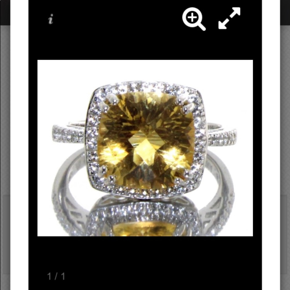 Cushion cut 4.10ct Natural Citrine Ring Sterling Silver